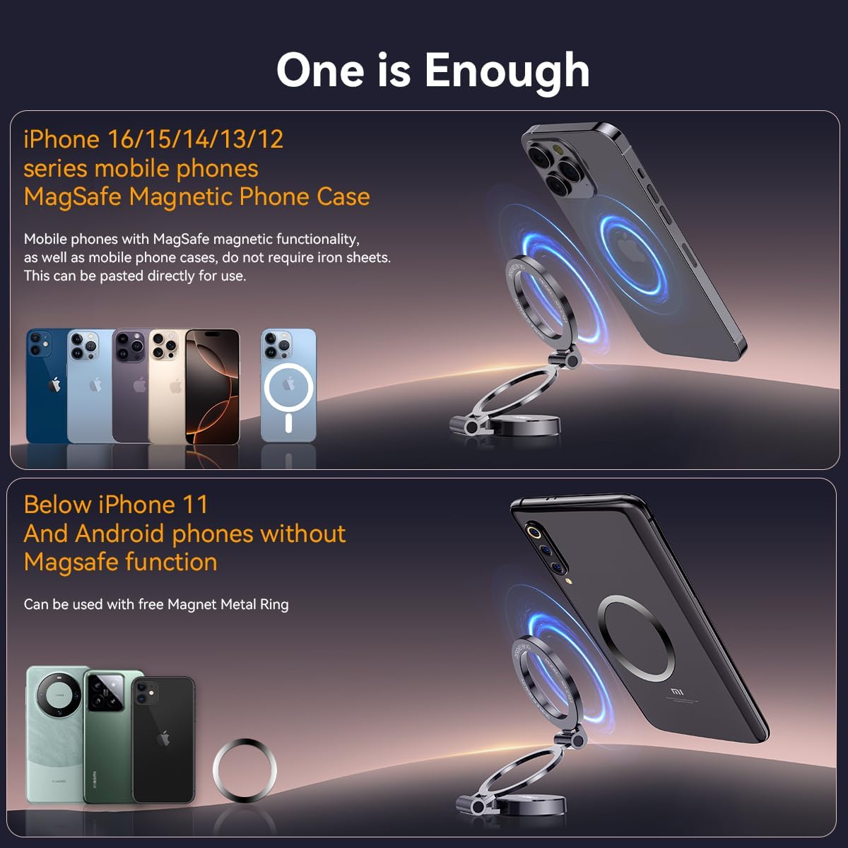 Mutural Ultra Magnetic Car Phone Holder All Metal & Flexible Triaxial Mag Safe Car Mount